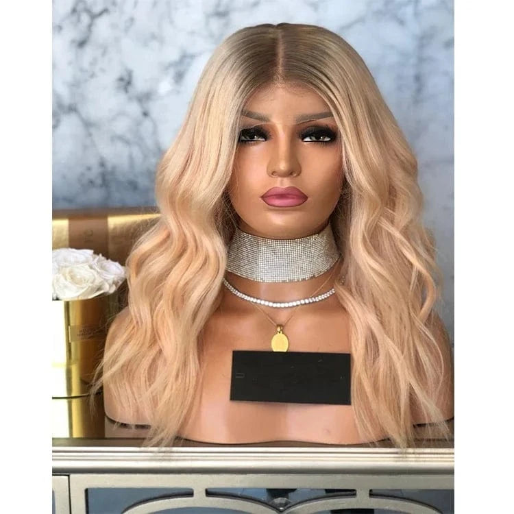 16 Inches / Wig 6 Freedom Same 150% Density Ash Blonde Highlight Color Natural Wave Virgin Remy European Cuticle Hair Lace Front Wigs For Women