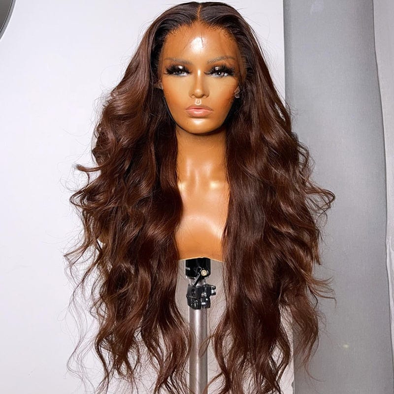 16 Inches / Wig With Silk Top 4 Silk Base Swiss Lace Wig Brown Super Wave Full Raw Indian Cuticle Aligned Human Hair Silk Top 13*4 Lace Front Wigs