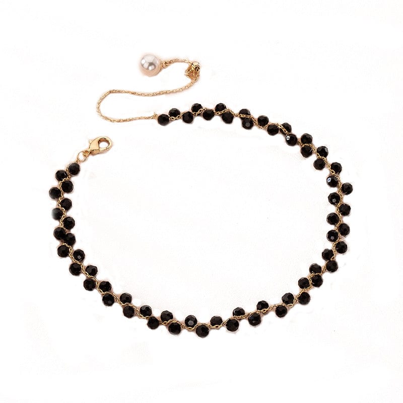 16inches / black CARTER LISA Vintage Gold Plated Collar Choker Chain Pearl Pendant Geometric Black Bead Tassel Necklace