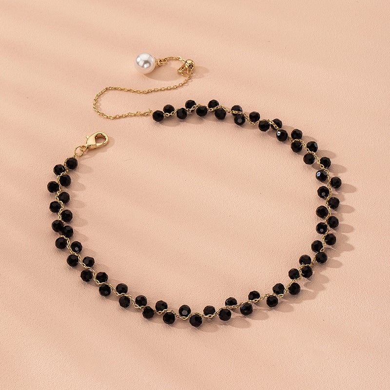 16inches / black CARTER LISA Vintage Gold Plated Collar Choker Chain Pearl Pendant Geometric Black Bead Tassel Necklace