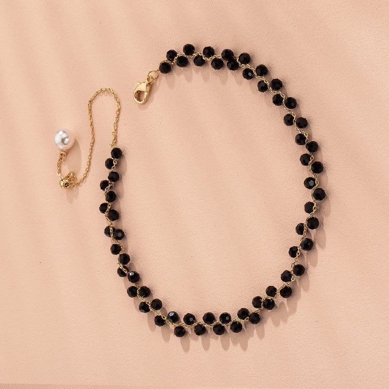 16inches / black CARTER LISA Vintage Gold Plated Collar Choker Chain Pearl Pendant Geometric Black Bead Tassel Necklace