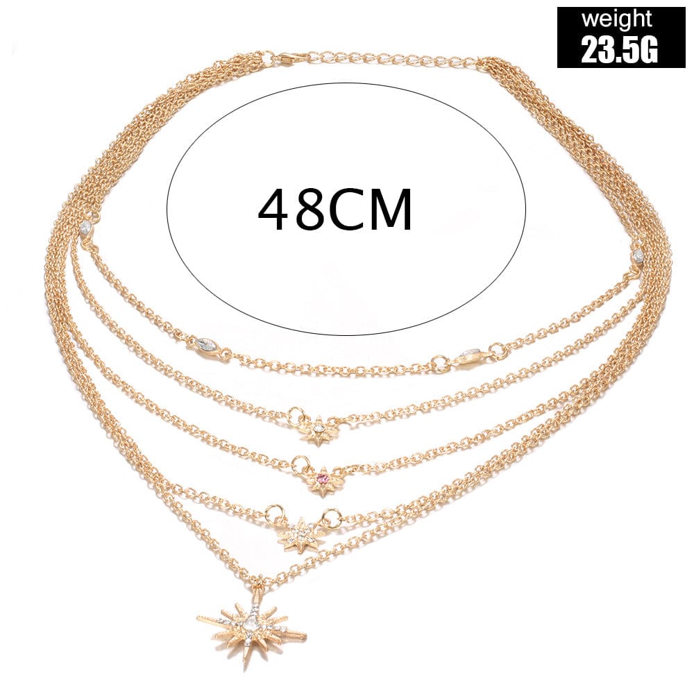 16inches / Gold CARTER LISA Exaggerated Multi-layer Gold Plated Geometric Necklace Colorful Rhinestone Star Pendant Necklace