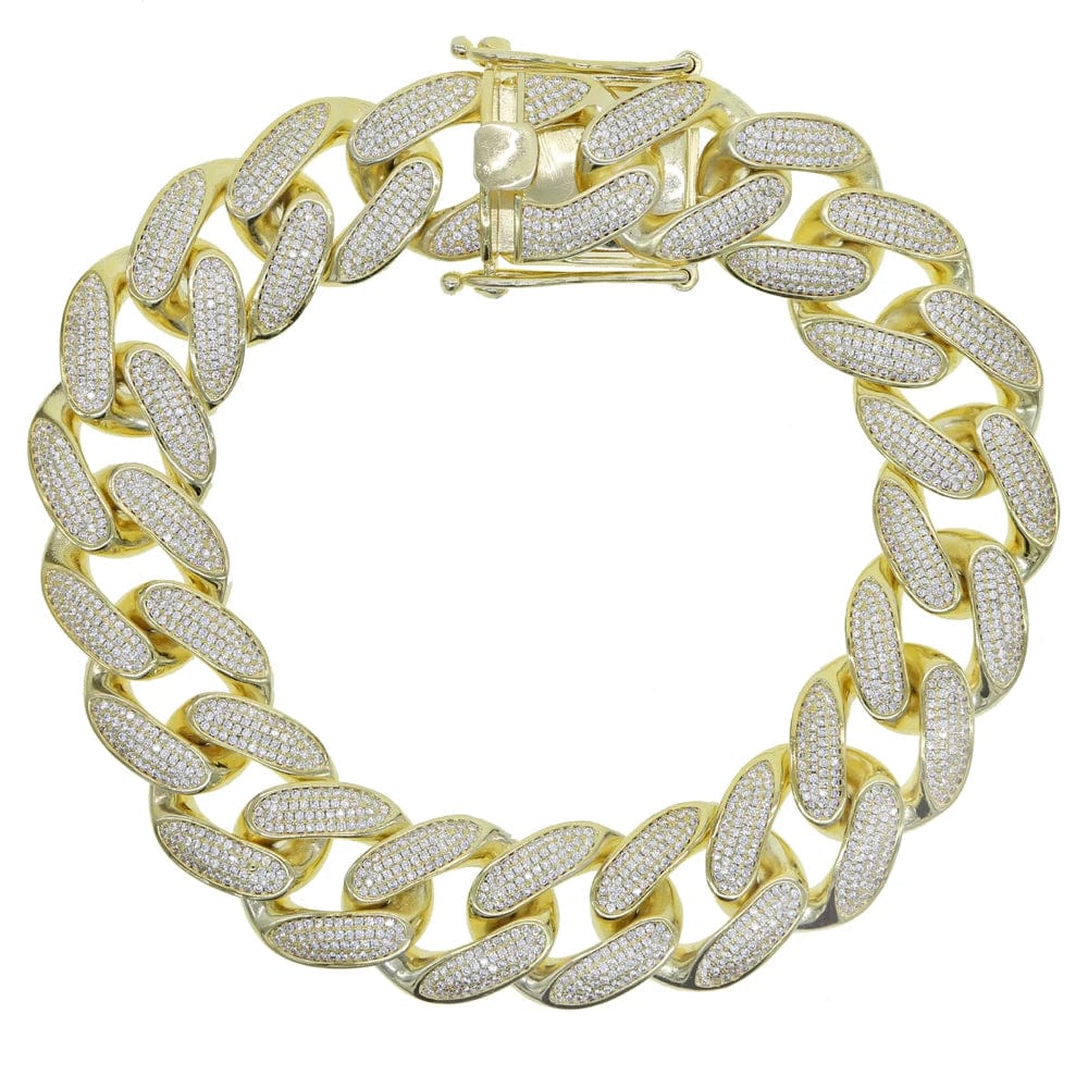 16inches / N599-Gold Promotion in stock iced out bling silver gold plated jewelry micro pave cz 30mm big heavy cuban link chain women necklace