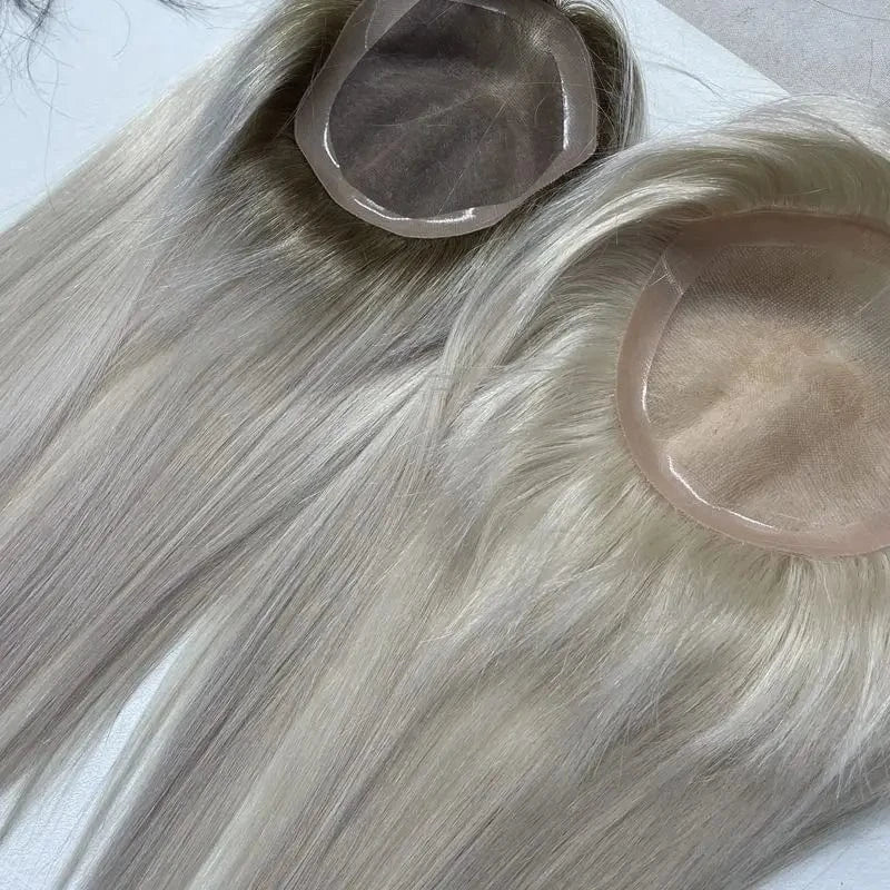 16inches / raw hair ice white / 6x6 6x6 ice white silky straight 100% European virgin human hair 16inch 130% silk mono topper for white women