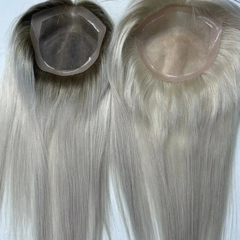 16inches / T7-60 / 6x6 6x6 ice white silky straight 100% European virgin human hair 16inch 130% silk mono topper for white women