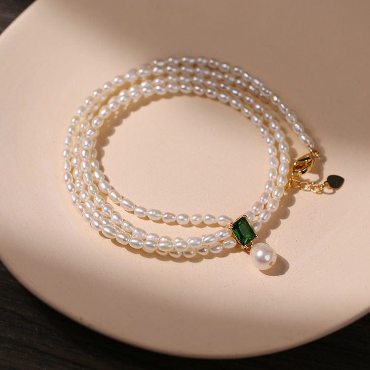 16inches / White Aimgal clavicle chain French elegant emerald moissanite fresh water pearl chocker necklace for women