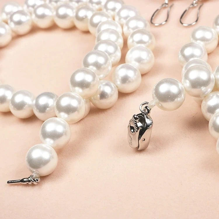 16inches / White LWN41154 10mm Round Mother Of Jewelry White Gold Plated Shell Pearl Necklace Set