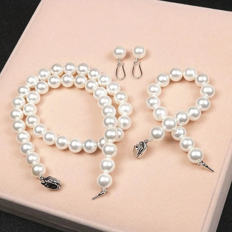 16inches / White LWN41154 10mm Round Mother Of Jewelry White Gold Plated Shell Pearl Necklace Set
