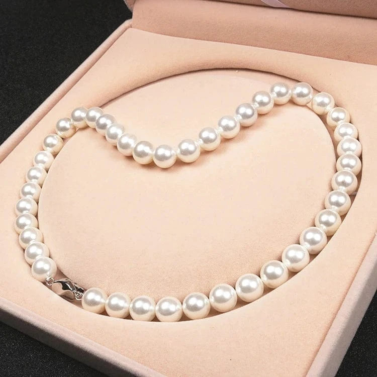 16inches / White LWN41154 10mm Round Mother Of Jewelry White Gold Plated Shell Pearl Necklace Set