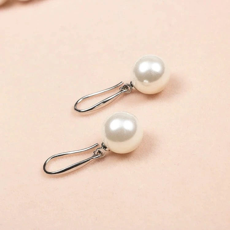 16inches / White LWN41154 10mm Round Mother Of Jewelry White Gold Plated Shell Pearl Necklace Set