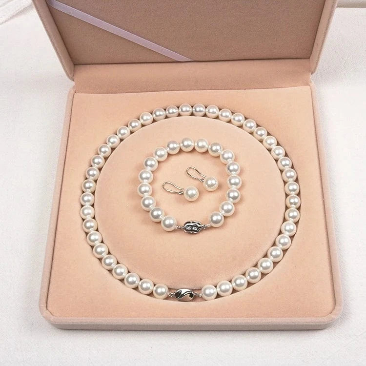 16inches / White LWN41154 10mm Round Mother Of Jewelry White Gold Plated Shell Pearl Necklace Set