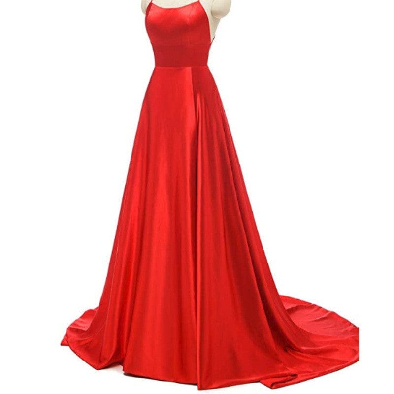 16W / Red / Floor Length S4287F   New high quality Sexy Back Cutout Sheer Satin Trailing Swing Front Split party gowns for women evening dress