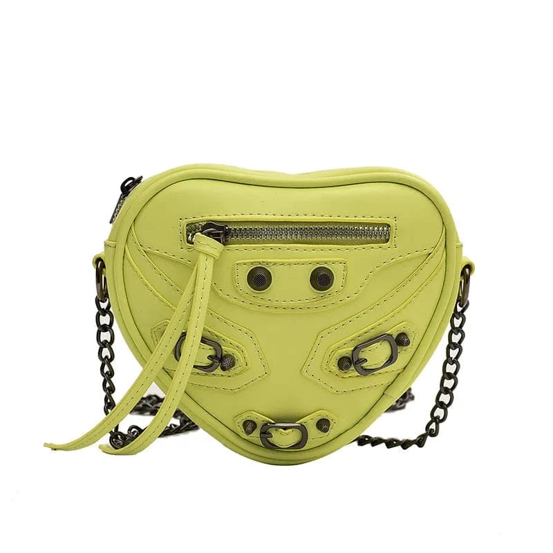 16x4x14cm / 23461 Green Creative Love Heart Purses Riveted Women's One Shoulder Crossbody Bag Mini Motorcycle Handbags Small Y2K Girls Messenger