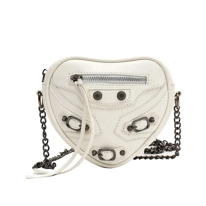 16x4x14cm / 23461 White Creative Love Heart Purses Riveted Women's One Shoulder Crossbody Bag Mini Motorcycle Handbags Small Y2K Girls Messenger
