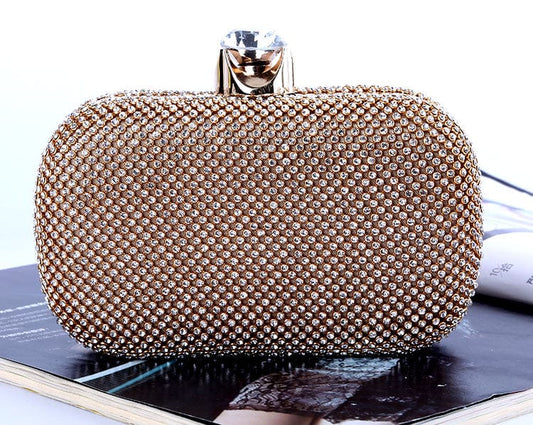 17*5*10cm / Golden Wholesale Classic Crystal Evening Bag Diamond Box with Satin Lining for Women Party Dinner Prom Banquet Evening Clutch Purse