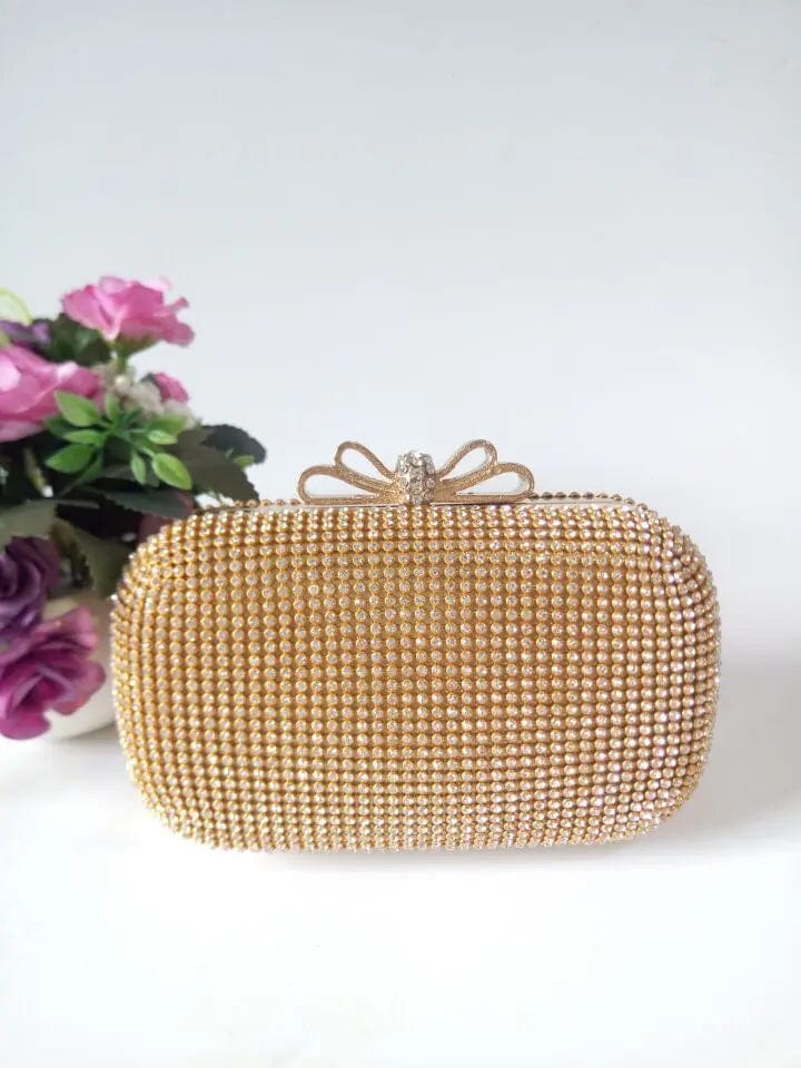 17*5*12cm / Golden Top Sale Luxurious Trendy Elegant Gold Clutch Crystal Beaded Bag Evening Metal Hard Box Evening Full Rhinestone Bag For Lady