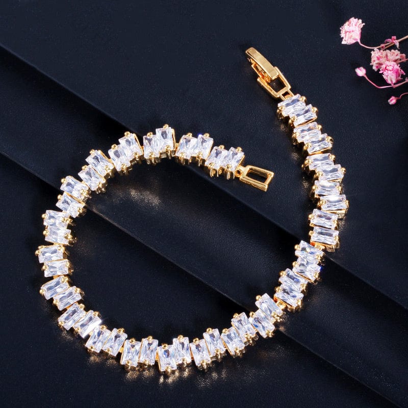 17.5 cm + a free 1.8 cm extended clasp / Gold-S0047-HuangJin Quality Dazzling Cubic Zirconia Stone Yellow Gold Color Fashion CZ Women Wedding Tennis Bracelet Jewelry for Bridesmaids Gifts