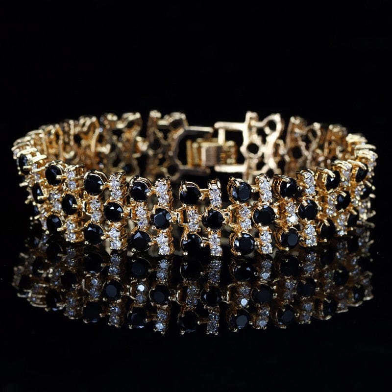 17.9 cm / Black-S0033-Hei African Nigerian Yellow Gold Plated Wedding Costume Jewelry White and Black Big Wide Cubic Zirconia Stone Bracelet for Women