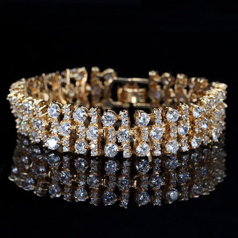 17.9 cm / White-S0033-Bai African Nigerian Yellow Gold Plated Wedding Costume Jewelry White and Black Big Wide Cubic Zirconia Stone Bracelet for Women