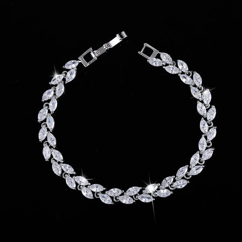 17 cm + 3 cm free extension / White-S0003-Yin-Bai New Trendy Brilliant Cubic Zircon Inlaid Jewelry Silver Color Leaf Charm CZ Crystal Female Chain Link Bracelet Bangles for Women