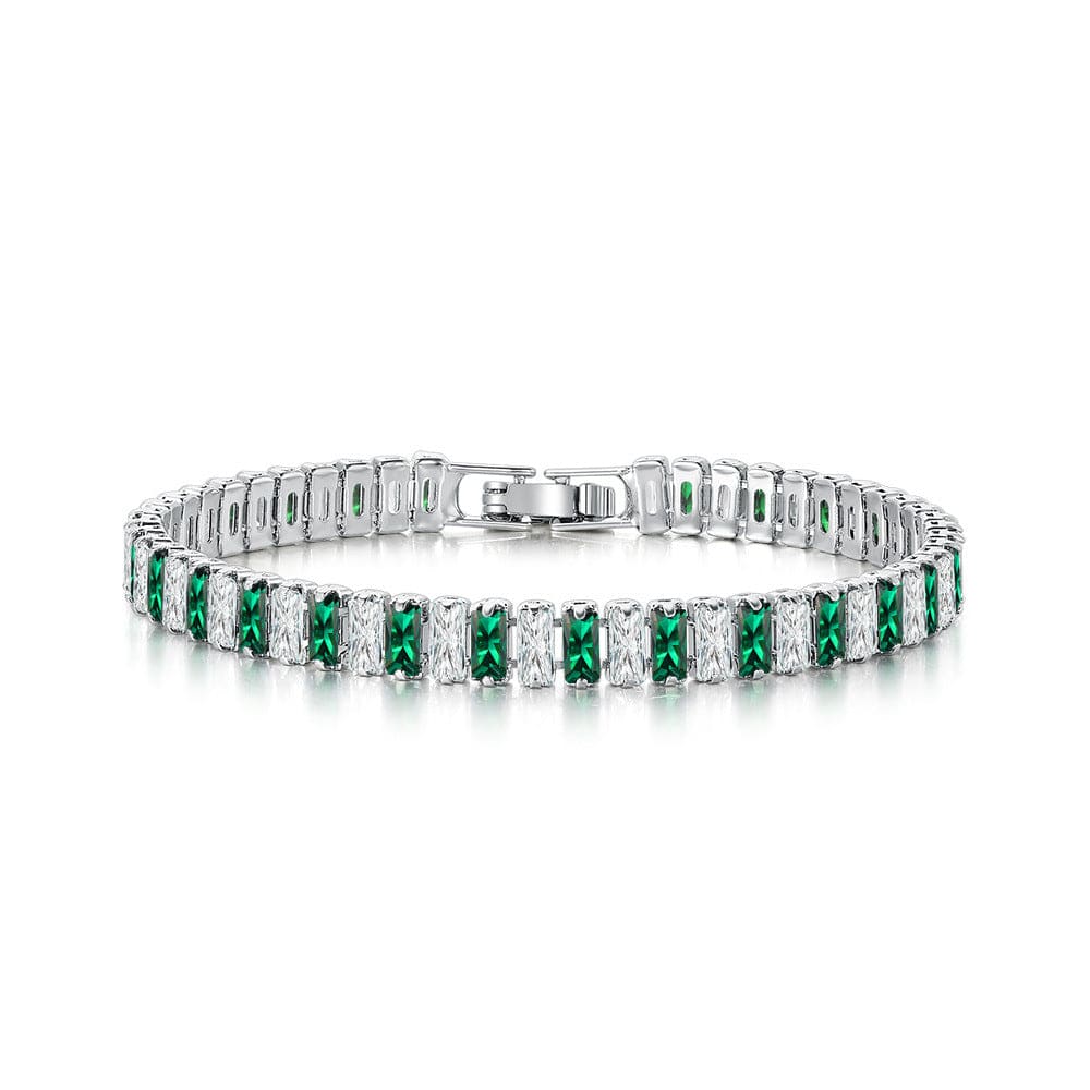 17cm / Platinum+white green Hot Selling Classic Round Cubic Zirconia Tennis Bracelet Luxury Iced Out Bracelet Hiphop CZ Diamond Bracelet for Women Men
