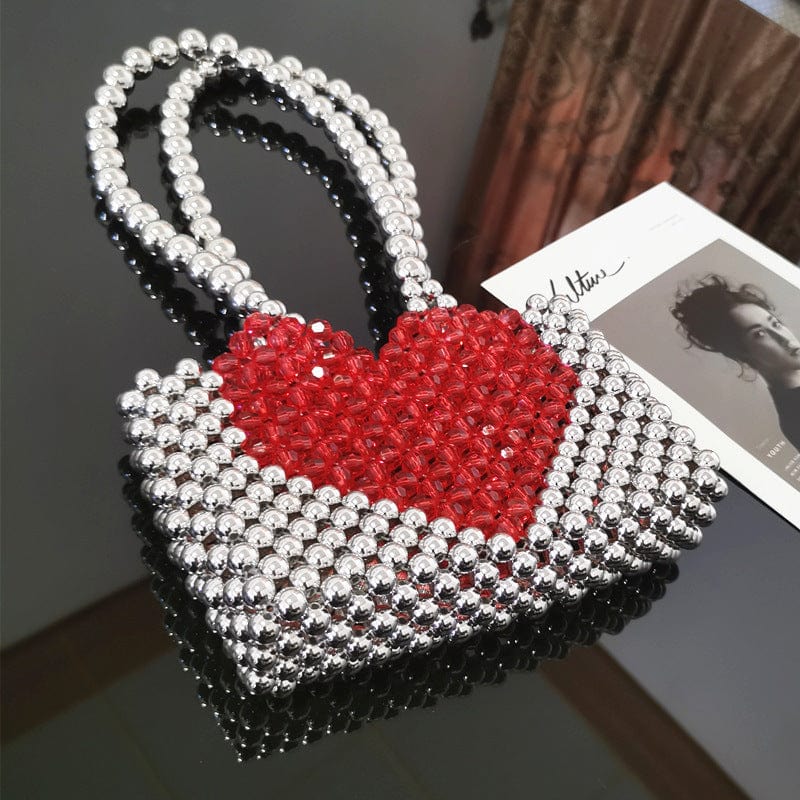 17X5X13CM / silver Top Quality Girls Heart Pattern Pearl Handbag Ladies Acrylic Pearl Beaded Shoulder Clutch Bag