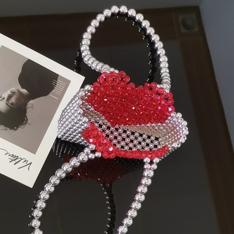 17X5X13CM / silver Top Quality Girls Heart Pattern Pearl Handbag Ladies Acrylic Pearl Beaded Shoulder Clutch Bag