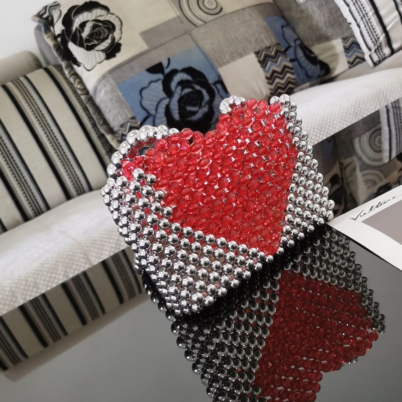 17X5X13CM / silver Top Quality Girls Heart Pattern Pearl Handbag Ladies Acrylic Pearl Beaded Shoulder Clutch Bag