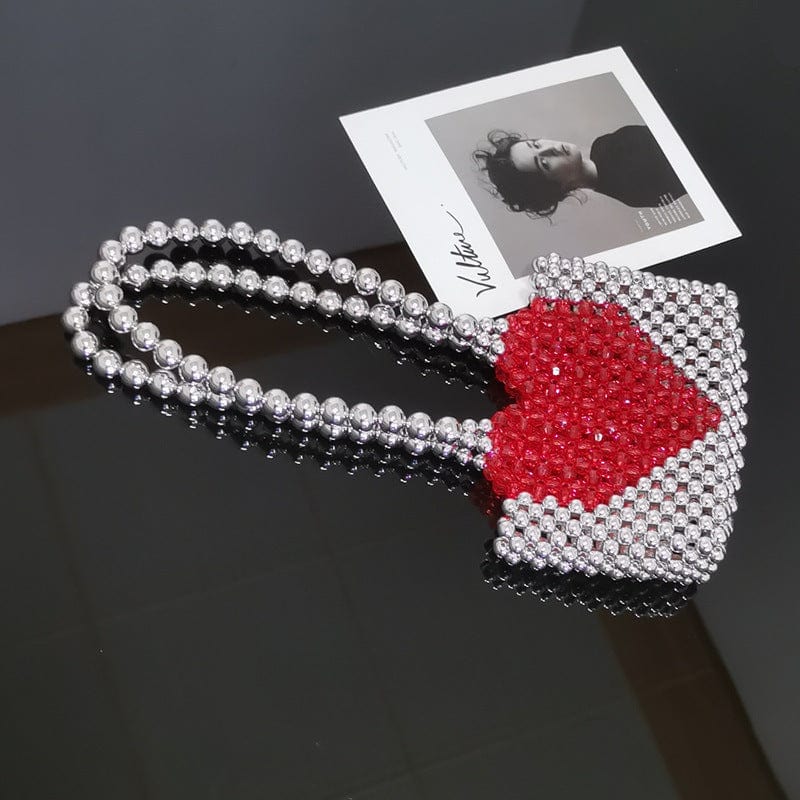 17X5X13CM / silver Top Quality Girls Heart Pattern Pearl Handbag Ladies Acrylic Pearl Beaded Shoulder Clutch Bag