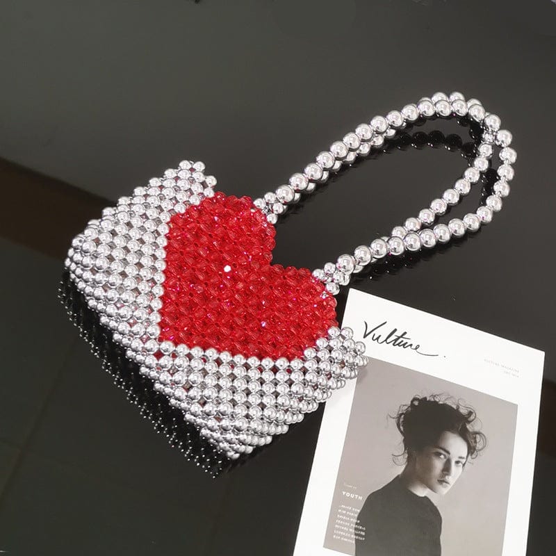 17X5X13CM / silver Top Quality Girls Heart Pattern Pearl Handbag Ladies Acrylic Pearl Beaded Shoulder Clutch Bag