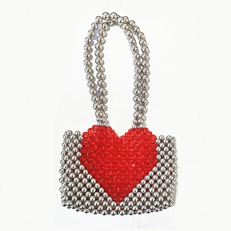 17X5X13CM / silver Top Quality Girls Heart Pattern Pearl Handbag Ladies Acrylic Pearl Beaded Shoulder Clutch Bag