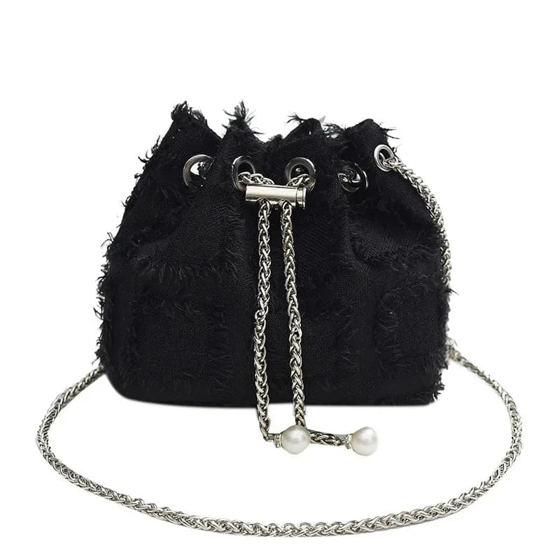 17x8x12cm / 4216 Black Fringed Tassel Women's Bags Retro Design Denim Trend Crossbody Bag Quality Bucket Bags Handbags for Women Small New Purses