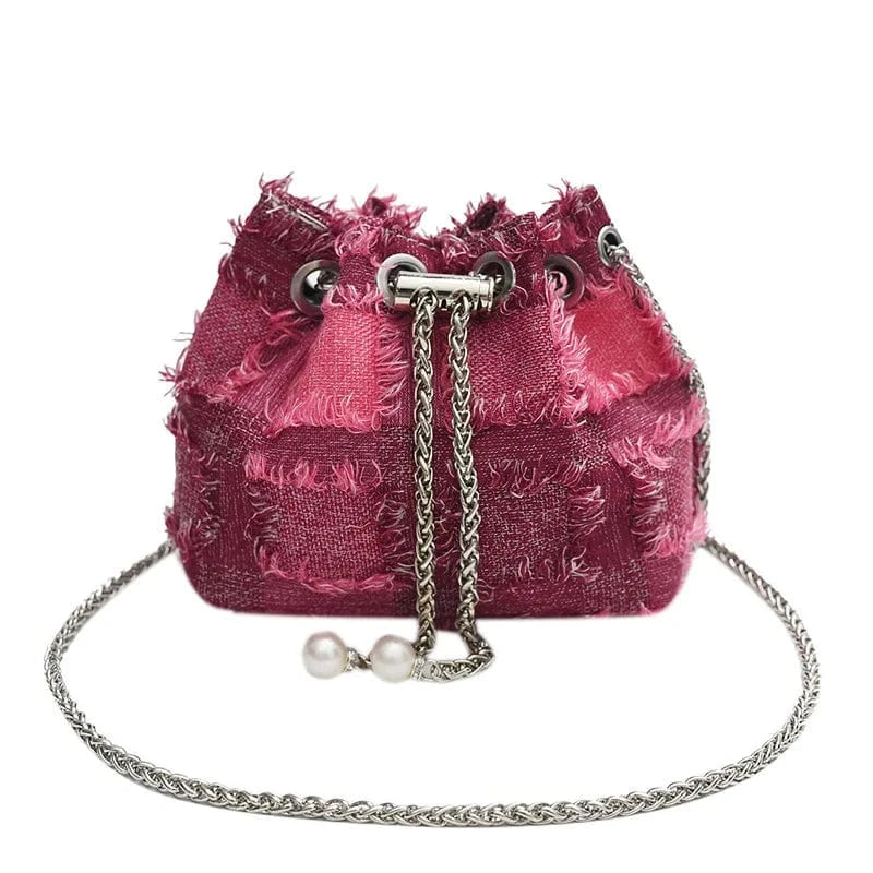 17x8x12cm / 4216 Purple Fringed Tassel Women's Bags Retro Design Denim Trend Crossbody Bag Quality Bucket Bags Handbags for Women Small New Purses