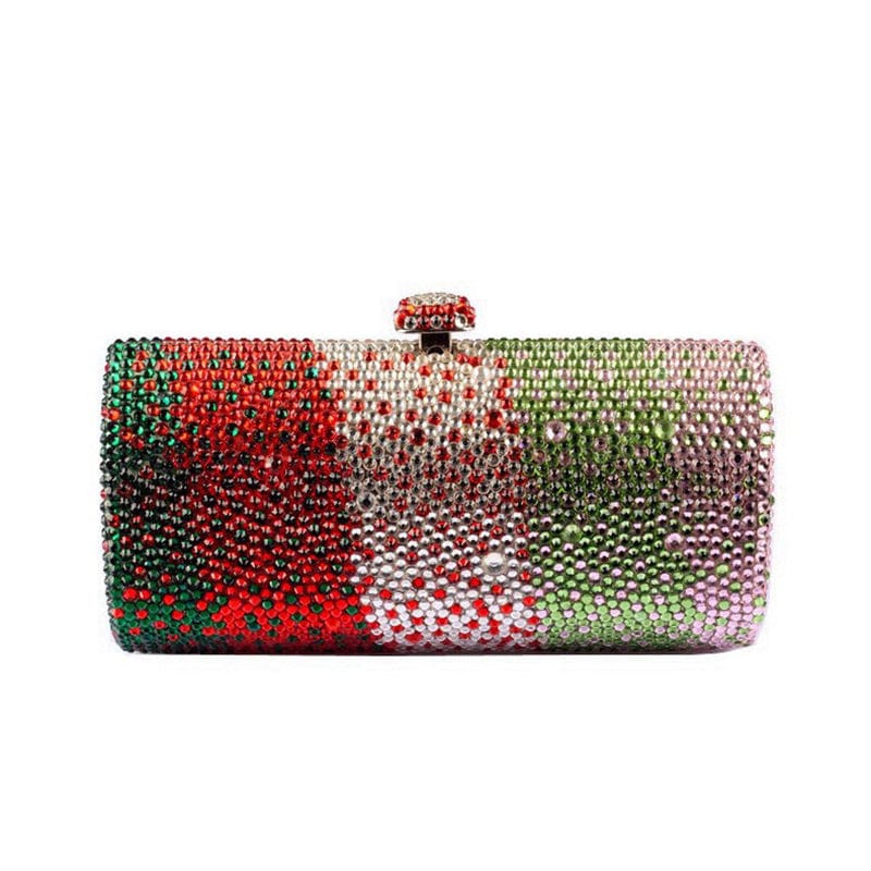 17X8X5.5CM / green Colorful Bling Crystal Clutch Handbag Luxury Evening Bags Wedding Handbag Ladies Dress Purse Rhinestone Clutch For Woman