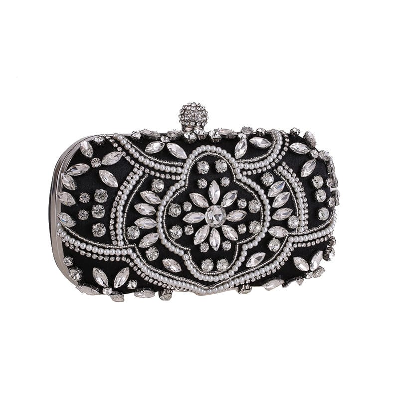 18*11*5cm / black Silver Crystal Pearl Beaded Bridal Wedding Clutch| Wedding Crystal Clutch| Bridal Clutch Bag