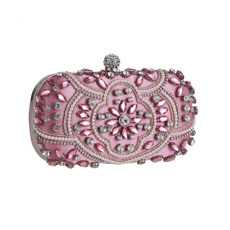 18*11*5cm / PINK Silver Crystal Pearl Beaded Bridal Wedding Clutch| Wedding Crystal Clutch| Bridal Clutch Bag