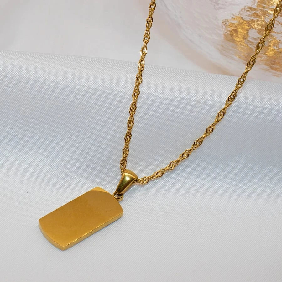 18+2inches / Gold LWN41140 Fashion Zircon Paved Rectangle Mother Of Shell Pendant Versatile 18k Gold Plated Stainless Steel Long Necklace