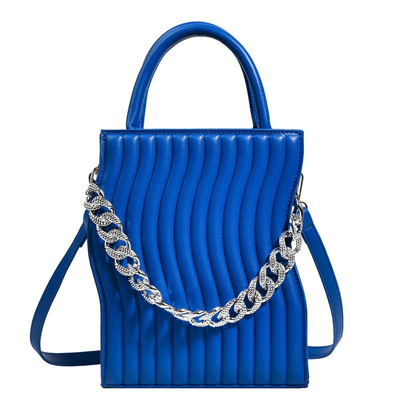 18.5x23x8cm / blue 2022 New Fashion Small Chain Shoulder Bags for Women Striped PU Leather Handbag Ladies Messenger Bag
