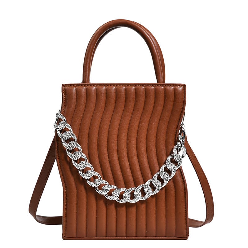 18.5x23x8cm / brown 2022 New Fashion Small Chain Shoulder Bags for Women Striped PU Leather Handbag Ladies Messenger Bag