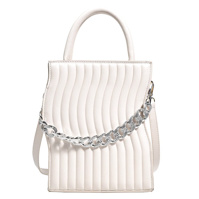 18.5x23x8cm / White 2022 New Fashion Small Chain Shoulder Bags for Women Striped PU Leather Handbag Ladies Messenger Bag