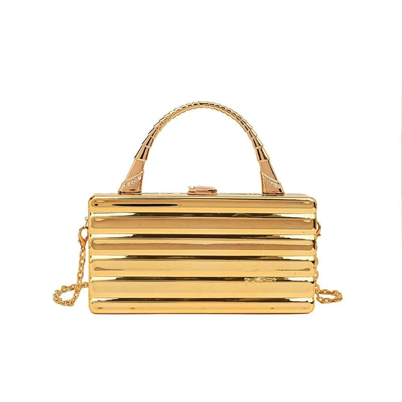 18.5x5x9.5cm / 4381 Striped Gold Designer Tin Foil Print Shoulder Bags Luxury Dinner Party Clutch Crossbody Bag Striped Gold Silver Acrylic Box Bag For Women