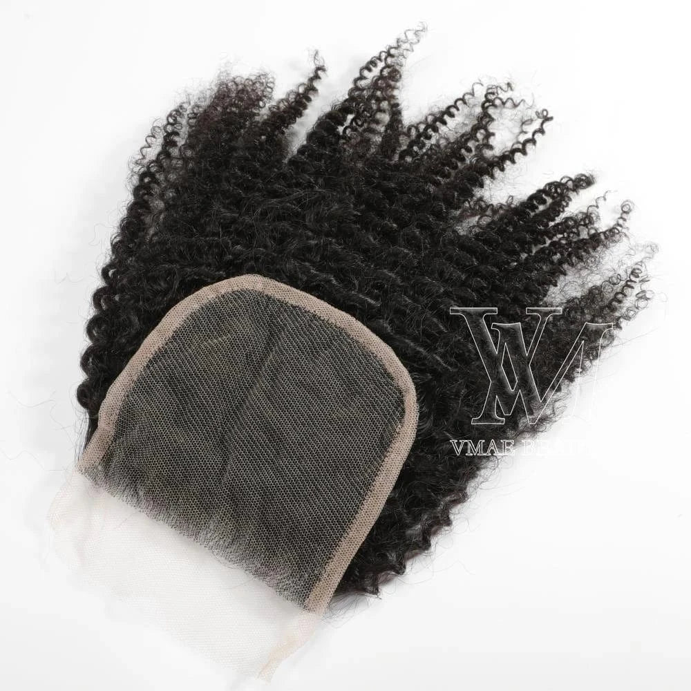 18 Inches / 4*4 lace closure VMAE Raw Burmese Virgin Hair Cuticle Aligned 3A 3C 4A 4B 4C Kinky Afro Curly Human Hair Bundles with Closure Set HD Lace Closure