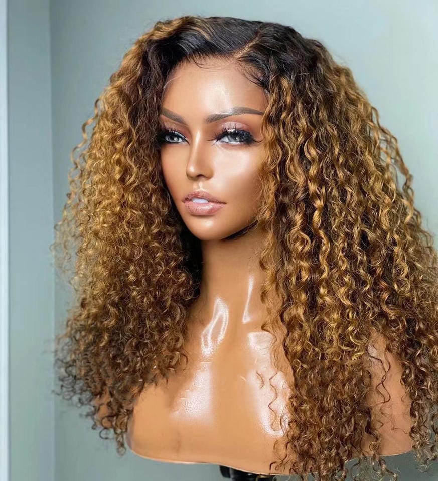 18 Inches / Color 1 Wholesale Afro Wave  Highlight Brown Color Raw Peruvian Hair 13*4 Lace Front Wigs for Black Women