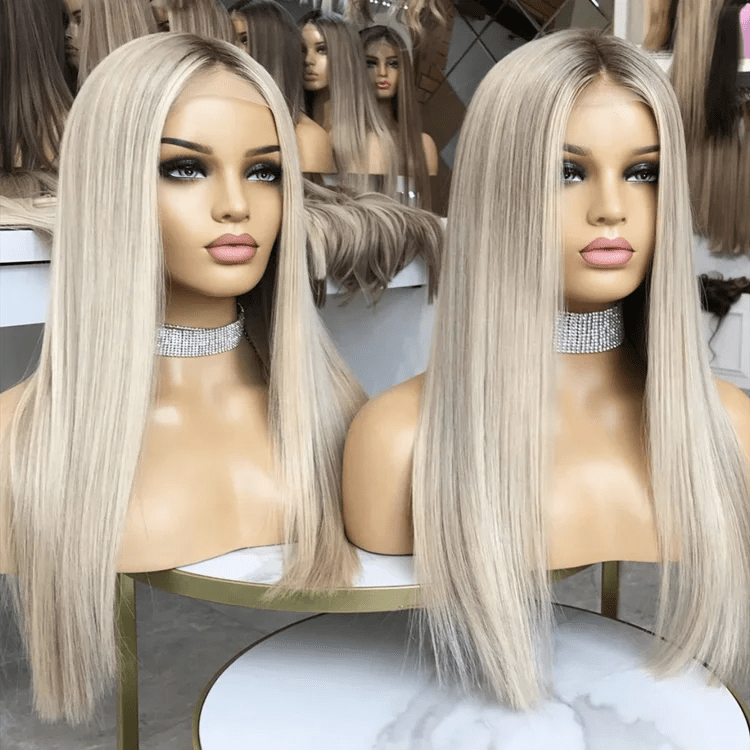 18 Inches / Highlight 4(150% Density) Freedom Long Natural 1b 613 60 Color Bone Straight Pre Plucked Virgin Remy Cuticle Human Hair Lace Front Wigs