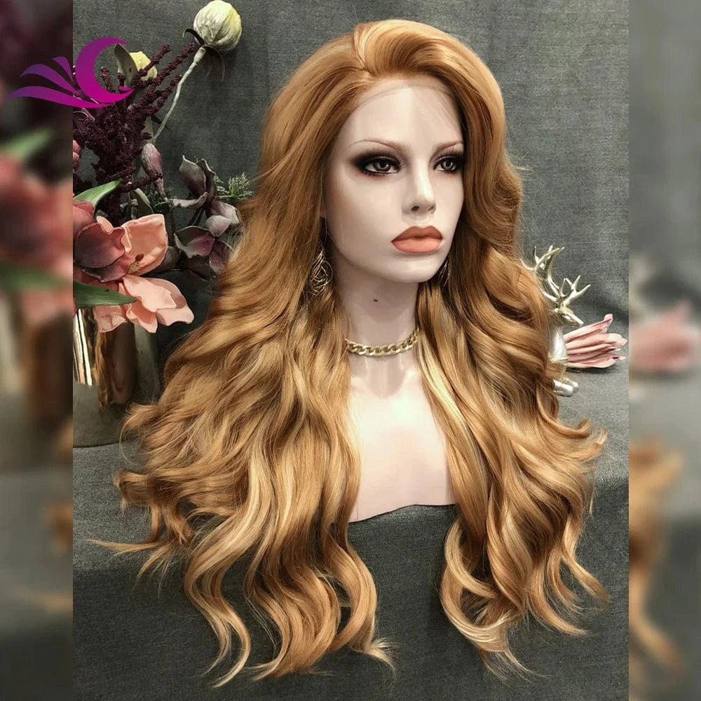 18 Inches / N15-27HR 613 Celebrity Highlight 27 613 Blond Ombre Color Wigs Futura Heat Resistant Fiber Synthetic Lace Front Wigs for Daily