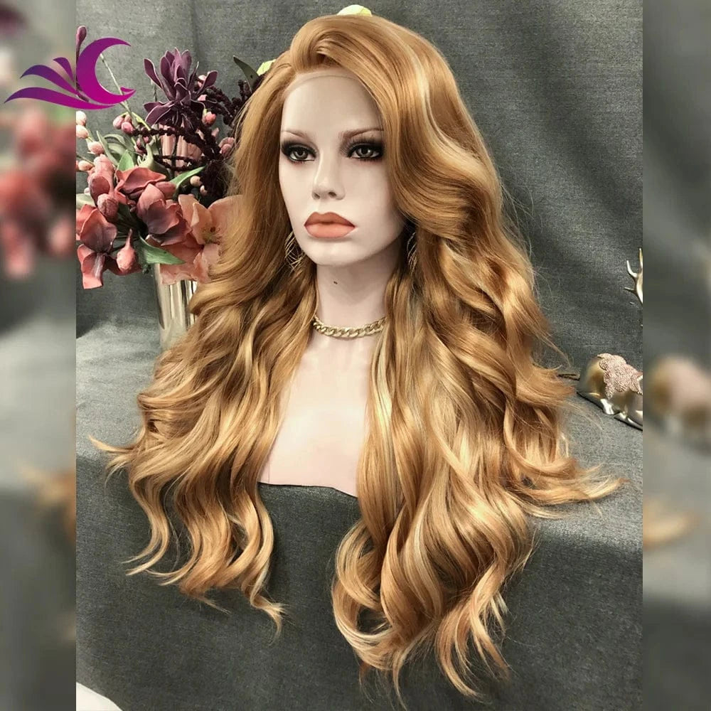 18 Inches / N15-27HR 613 Celebrity Highlight 27 613 Blond Ombre Color Wigs Futura Heat Resistant Fiber Synthetic Lace Front Wigs for Daily