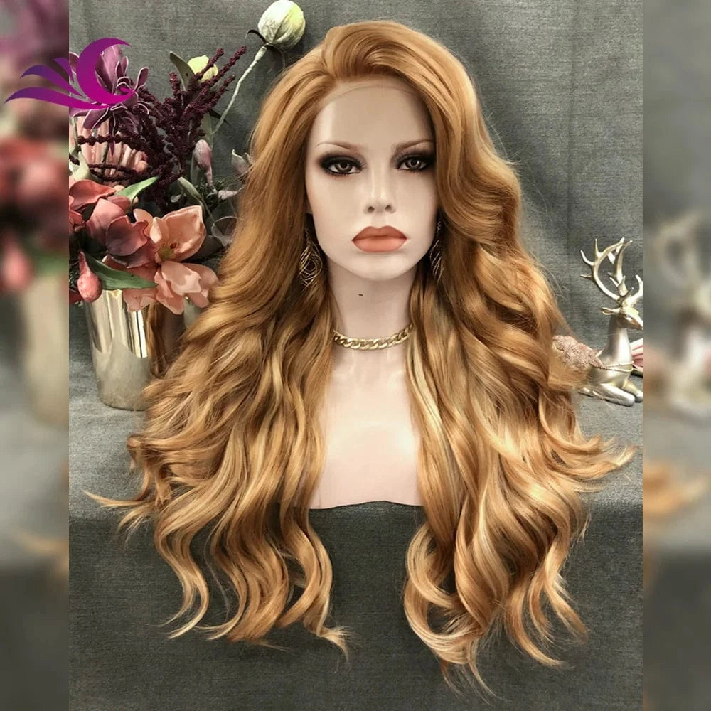 18 Inches / N15-27HR 613 Celebrity Highlight 27 613 Blond Ombre Color Wigs Futura Heat Resistant Fiber Synthetic Lace Front Wigs for Daily