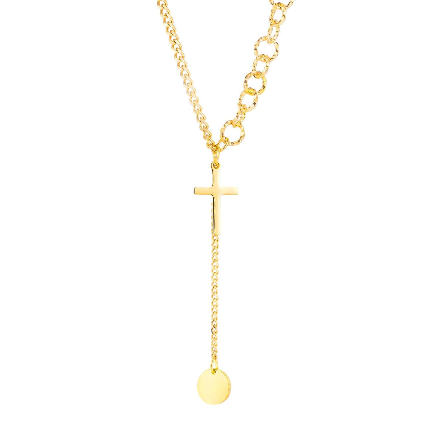 [1863] gold necklace Simple ins wind round brand tassel Pendant Necklace stainless steel Rose Gold Plated Cross Pendant women's sweater long chain