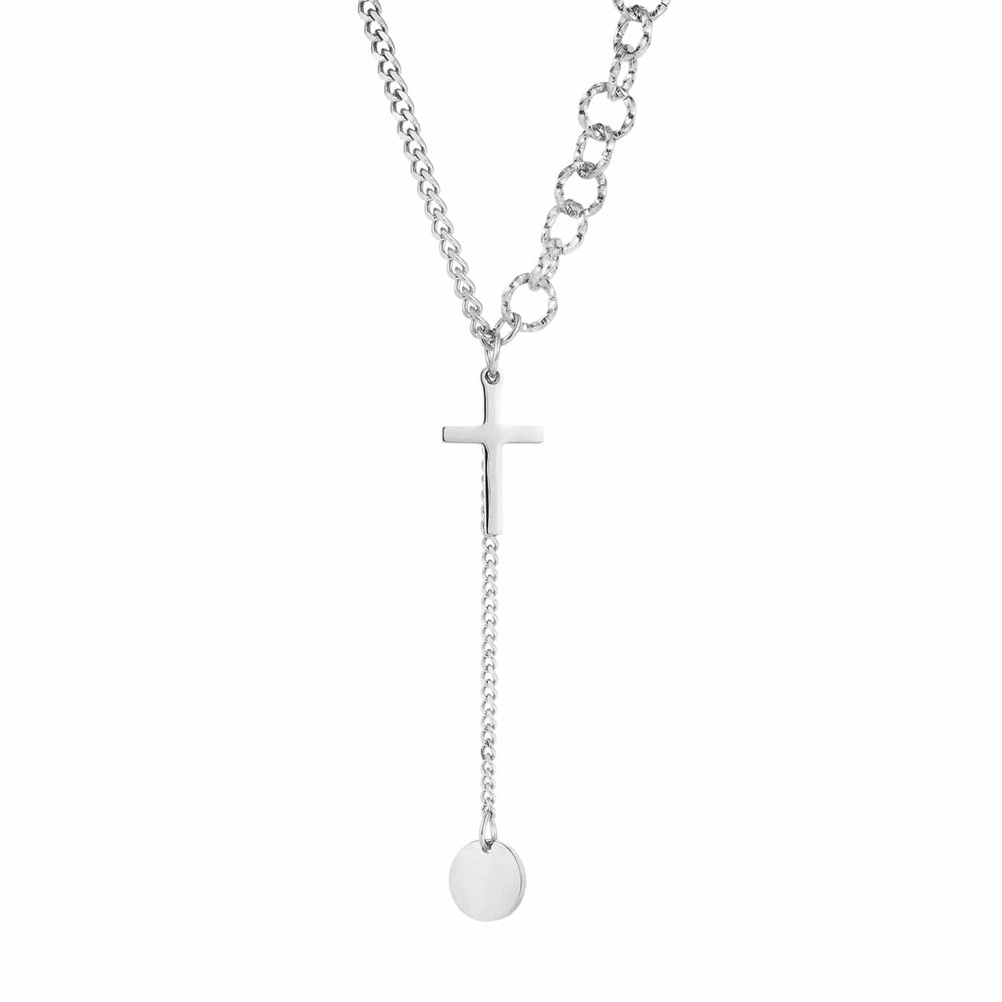 [1863] Steel Necklace Simple ins wind round brand tassel Pendant Necklace stainless steel Rose Gold Plated Cross Pendant women's sweater long chain