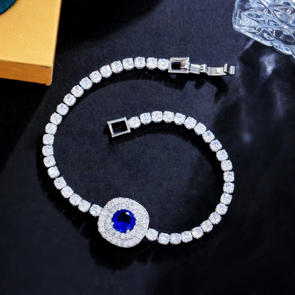 18cm + 1.5cm extension / Blue-S0233-Lan Shiny Top Square Green Blue Cubic Zirconia CZ Crystal Tennis Chain Link Women Party Engagement Bracelets Jewelry Gift
